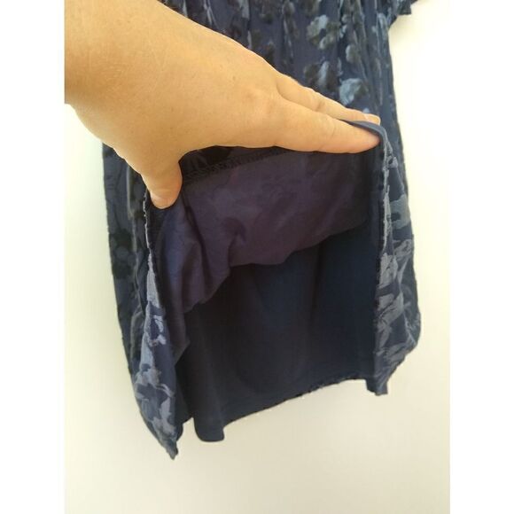 Forever 21 Women's Size Small Navy Blue Velvet Off the Shoulder Tunic Top Blouse - Picture 3 of 6